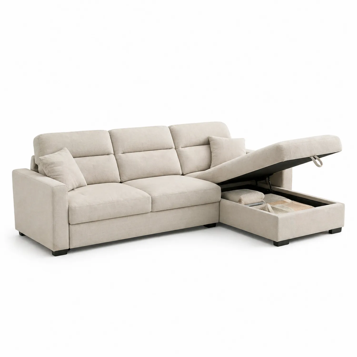 Beige Ecksofa aus Polyester mit Stauraum