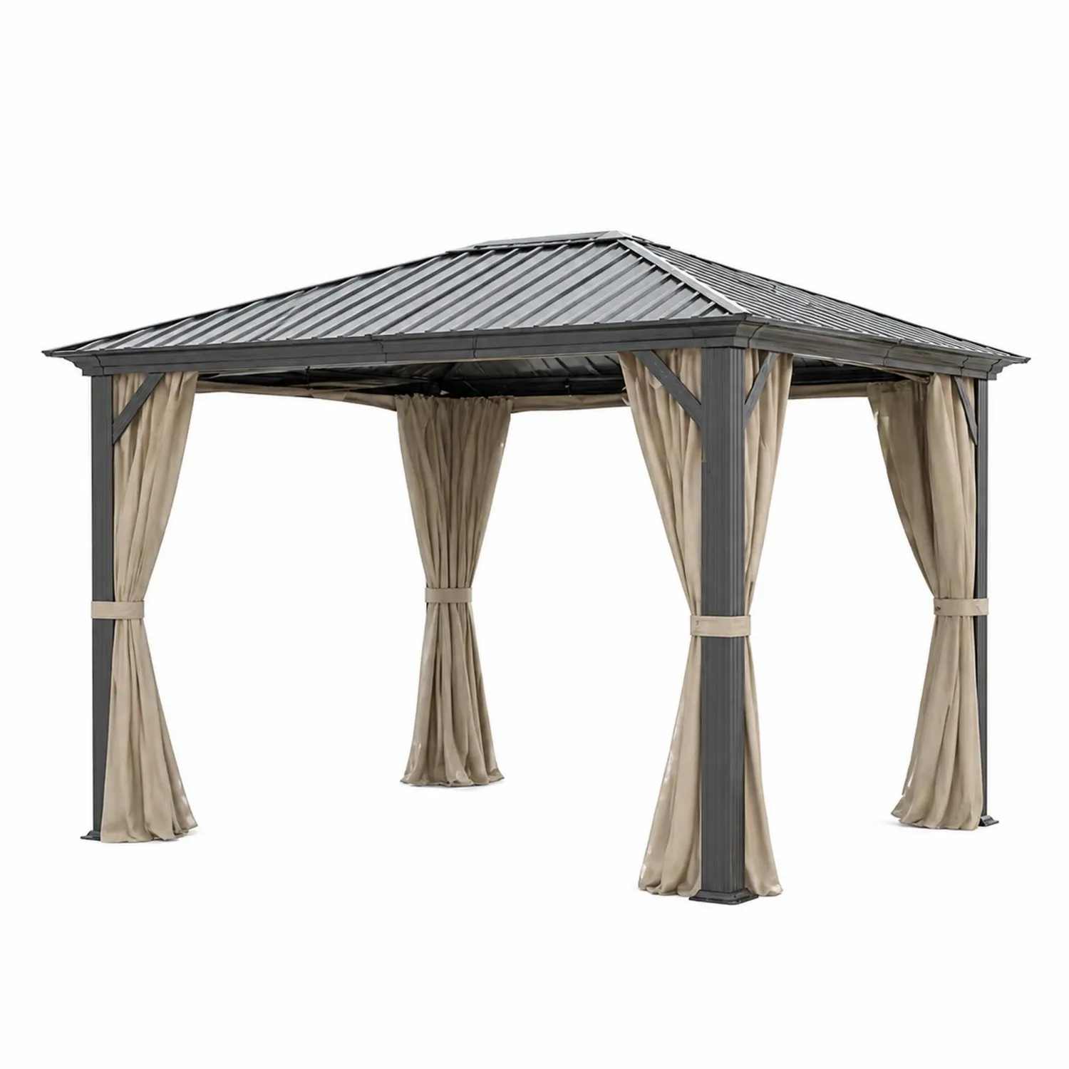 Gartenpavillon Aluminium Polyester Dunkelgrau/Beige 3x4m