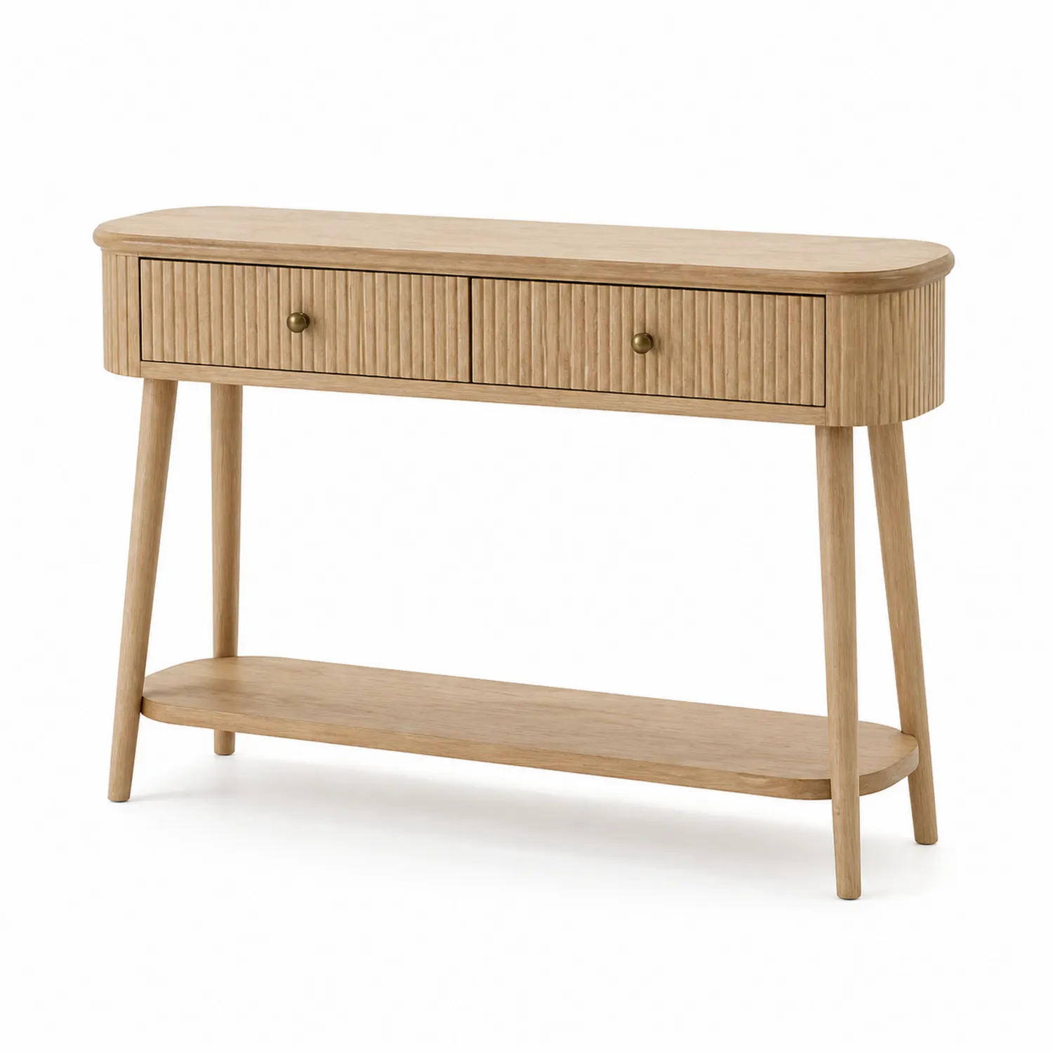 Holzkonsolentisch mit 2 Schubladen und Regal, Natur
