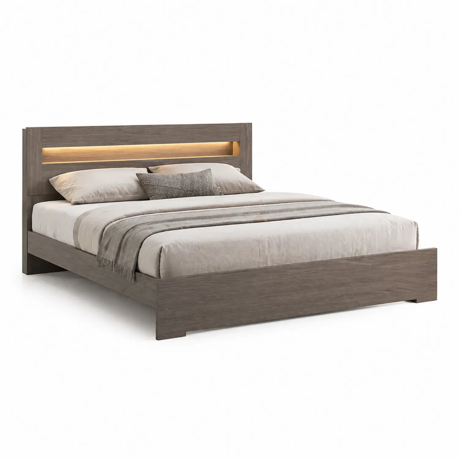 Holzbett mit LED-Beleuchtung 200cm x 160cm x 100cm Grau