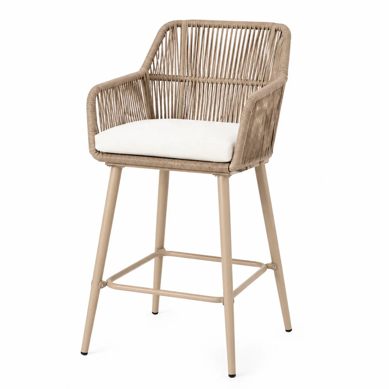 Garten-Barhocker aus Metall und synthetischem Rattan Beige