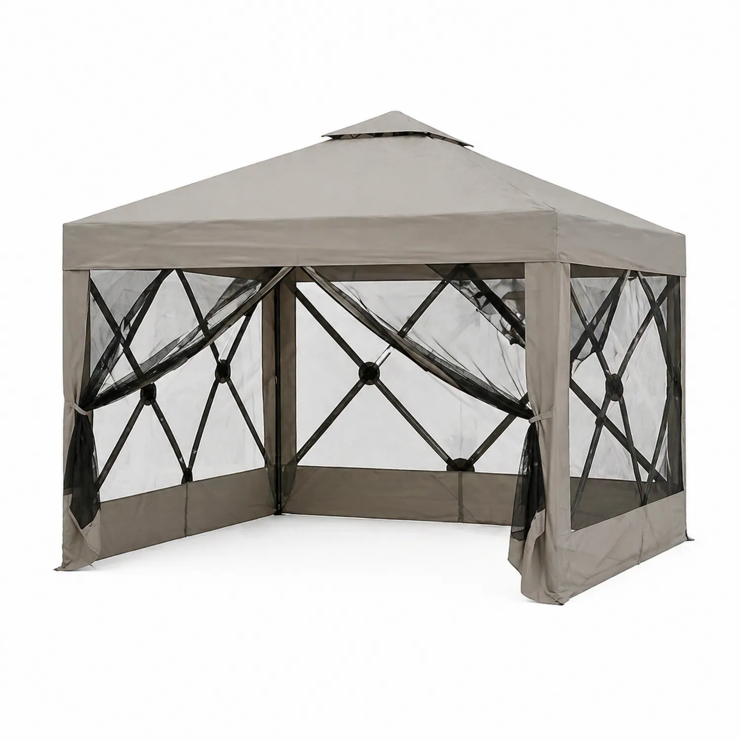 Pavillon Outdoor Zelt 3x3m Polyester Beige mit Moskitonetz