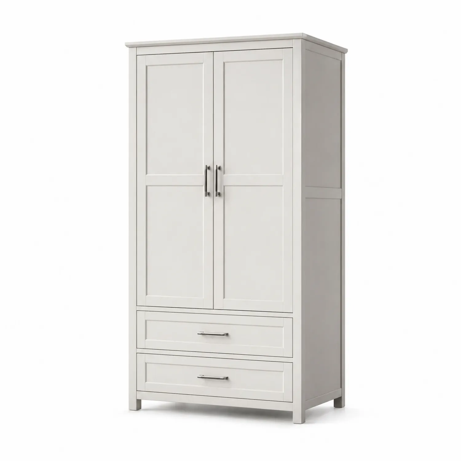 Holz-Kleiderschrank mit 2 Türen und 2 Schubladen Weiß