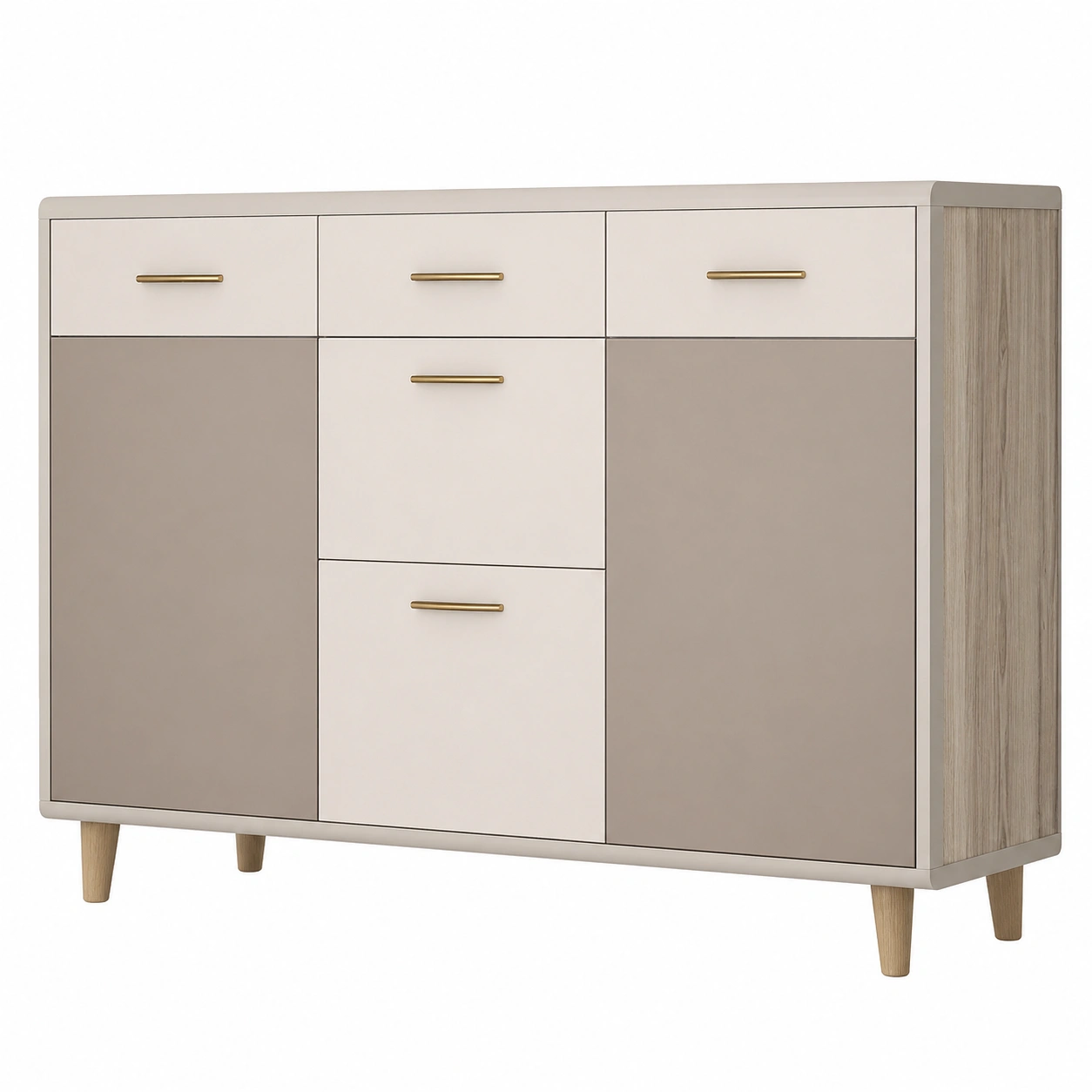 Modernes Sideboard in Beige Matt mit Holzstruktur und Metallgriffen B/H/T ca 180x101x41 cm-Supportfurni