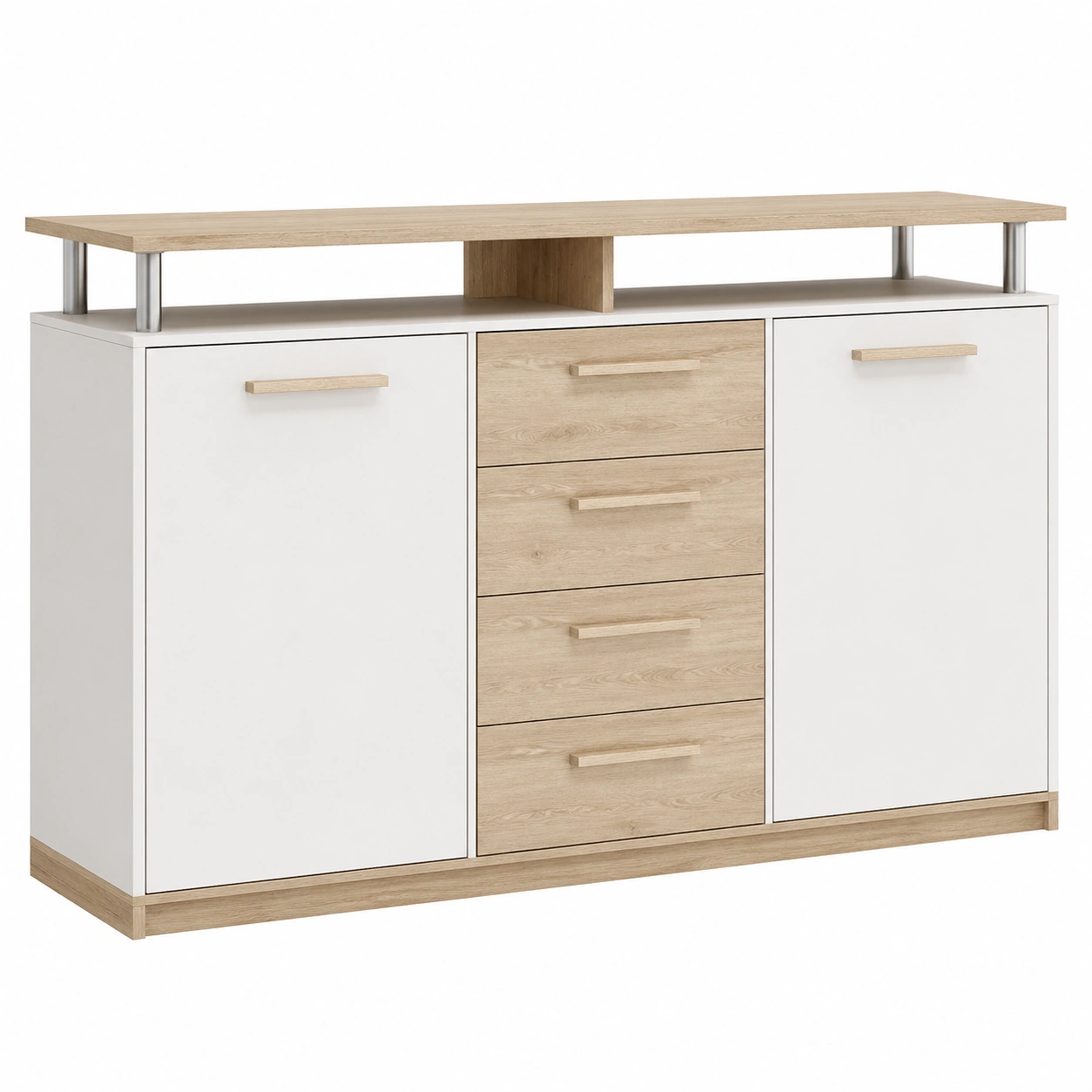 Sideboard modern mit Aufsatzregal und Schubladen in Weiß Holzoptik 208 cm breit-Supportfurni