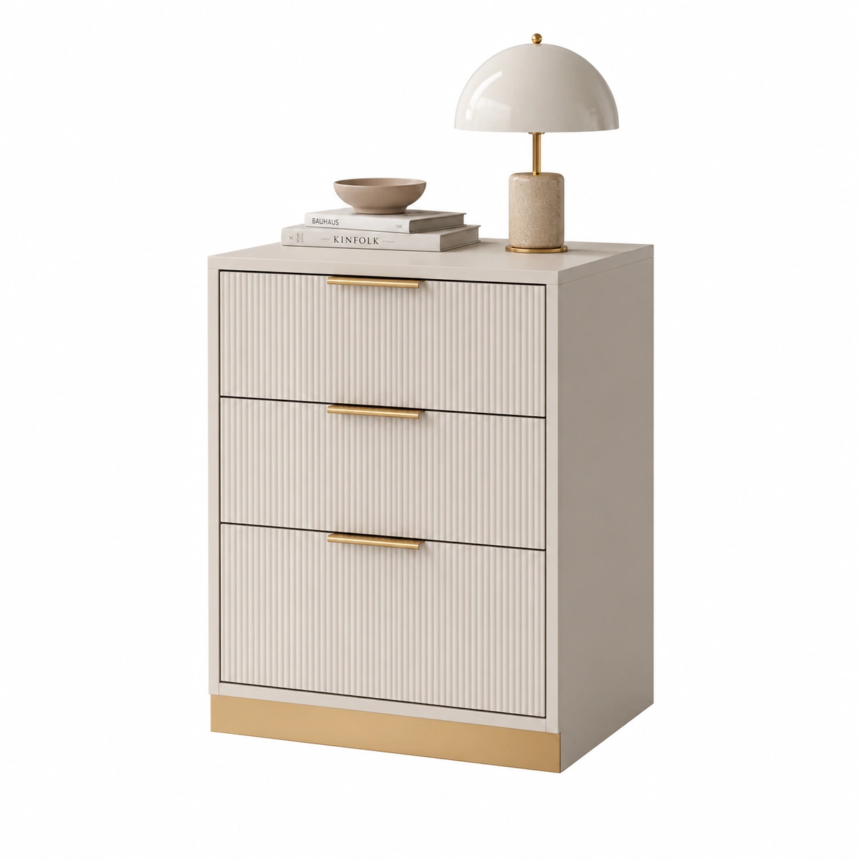 Nachtkonsole mit 3 Schubladen Gerillte Front Beige Modernes Design 45x61x38 cm-Supportfurni