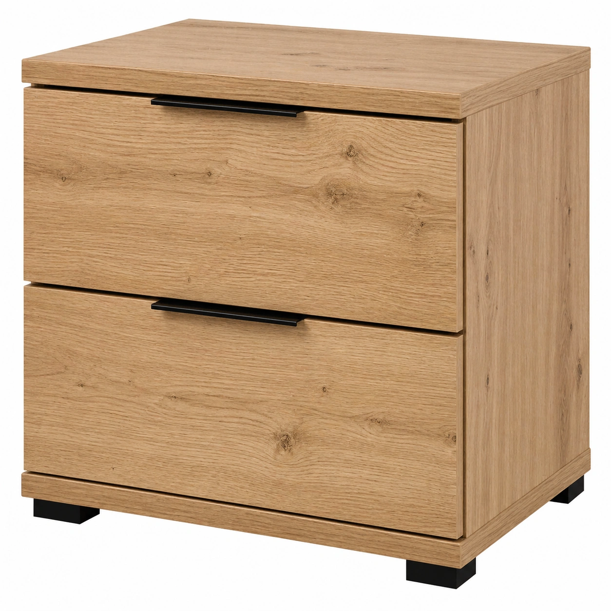 Moderne Nachtkonsole in Eiche Natur Optik mit 2 Schubladen 46x43x42 cm kompakt stabil minimalistisches Design fuer Schlafzimmer Wohnzimmer zeitlos und funktional-Supportfurni