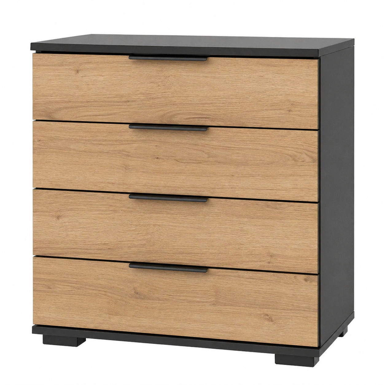 Moderne Nachtkonsole mit 3 Schubladen Holzoptik Schwarz/Eiche B/H/T ca. 52x58x38 cm-Supportfurni