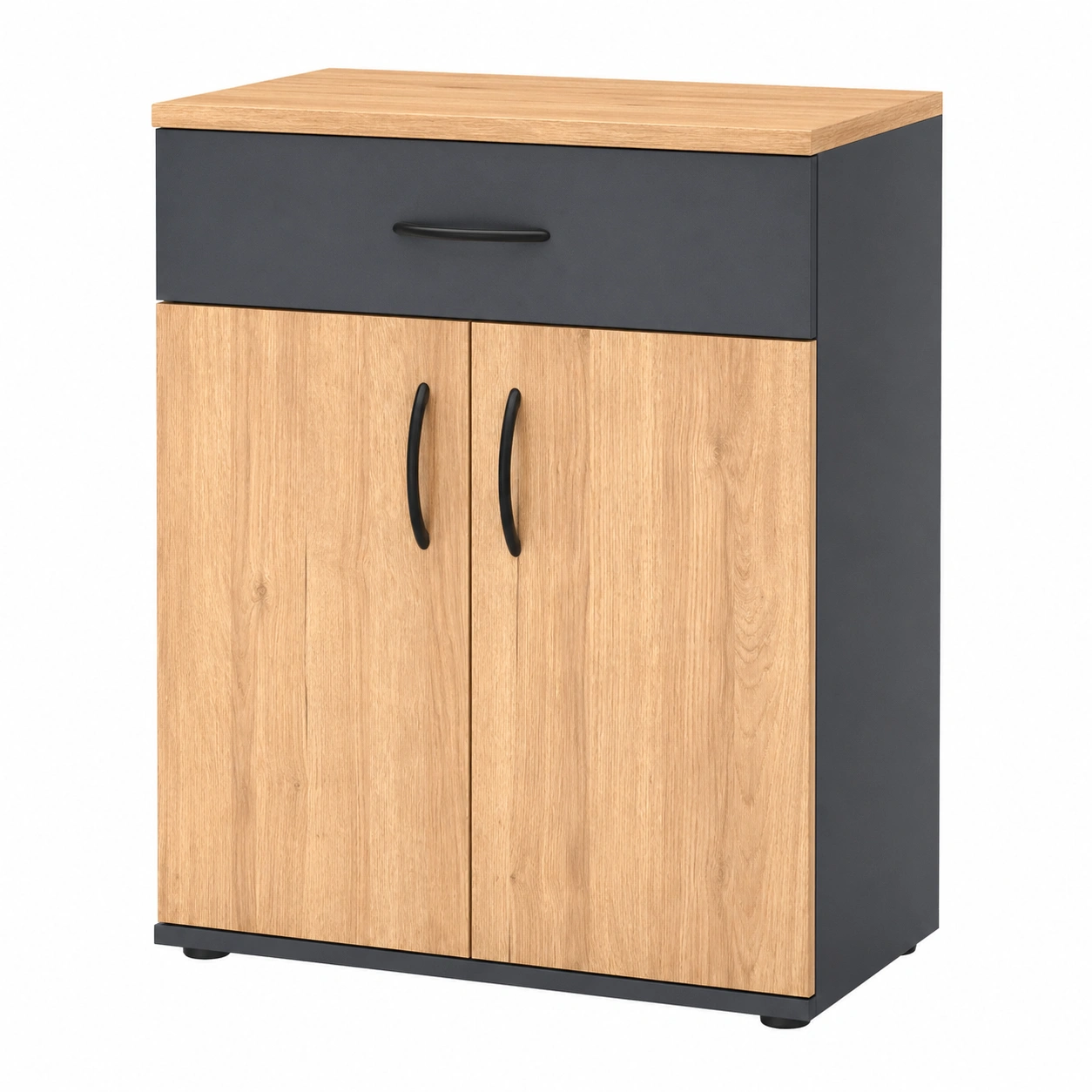 Moderne Kommode mit Schublade und 2 Tueren Holzoptik Schwarz 57x29x68,5 cm-Roomcarecenter