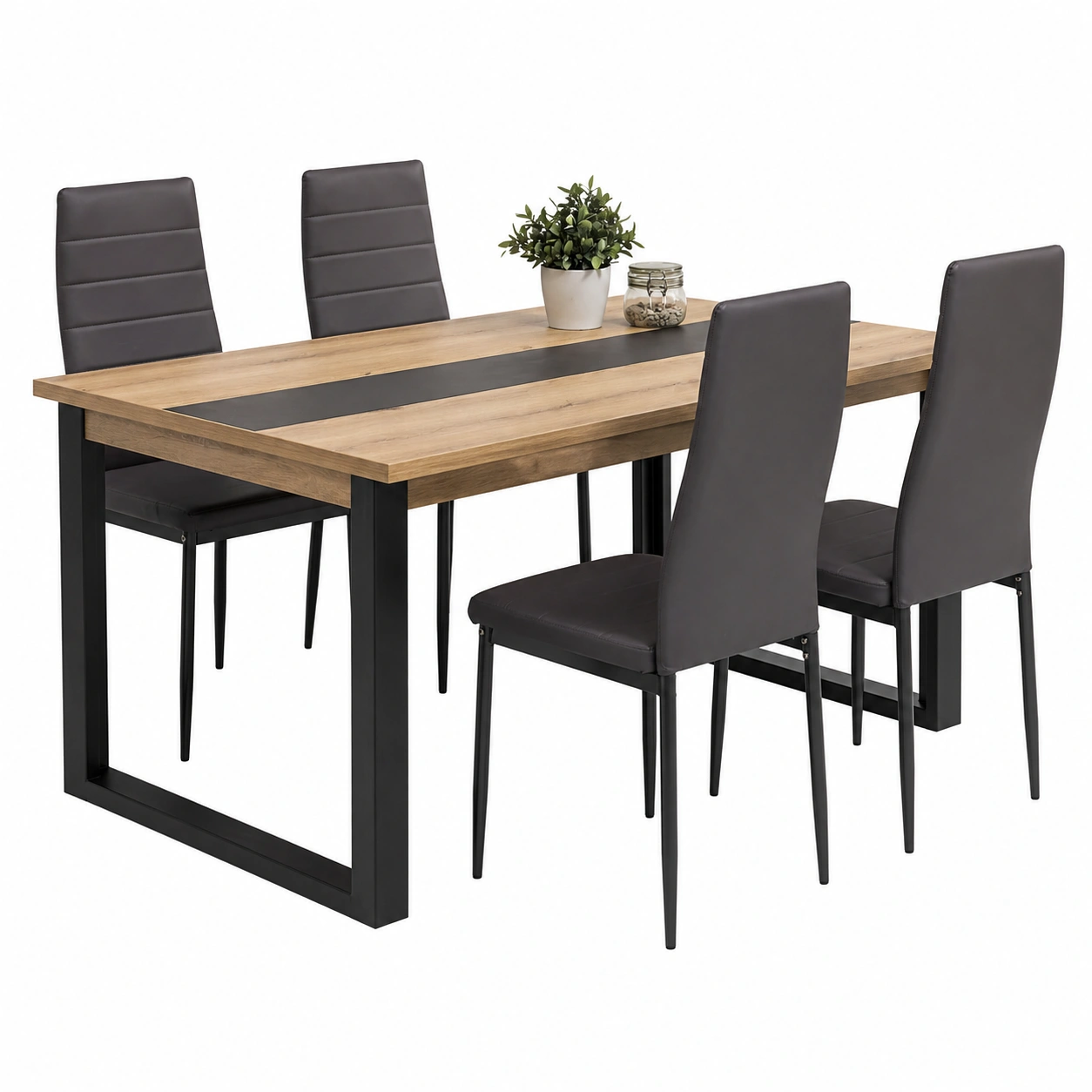 Moderne Tischgruppe in Grau Betonoptik mit 4 Stuehlen-Roomcarecenter