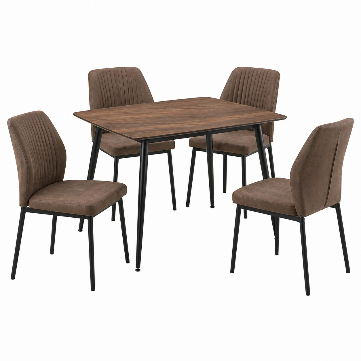 Moderne Tischgruppe mit 4 Stuehlen in Braun und schwarzem Metallgestell kompakt 90x75x90 cm-Roomcarecenter