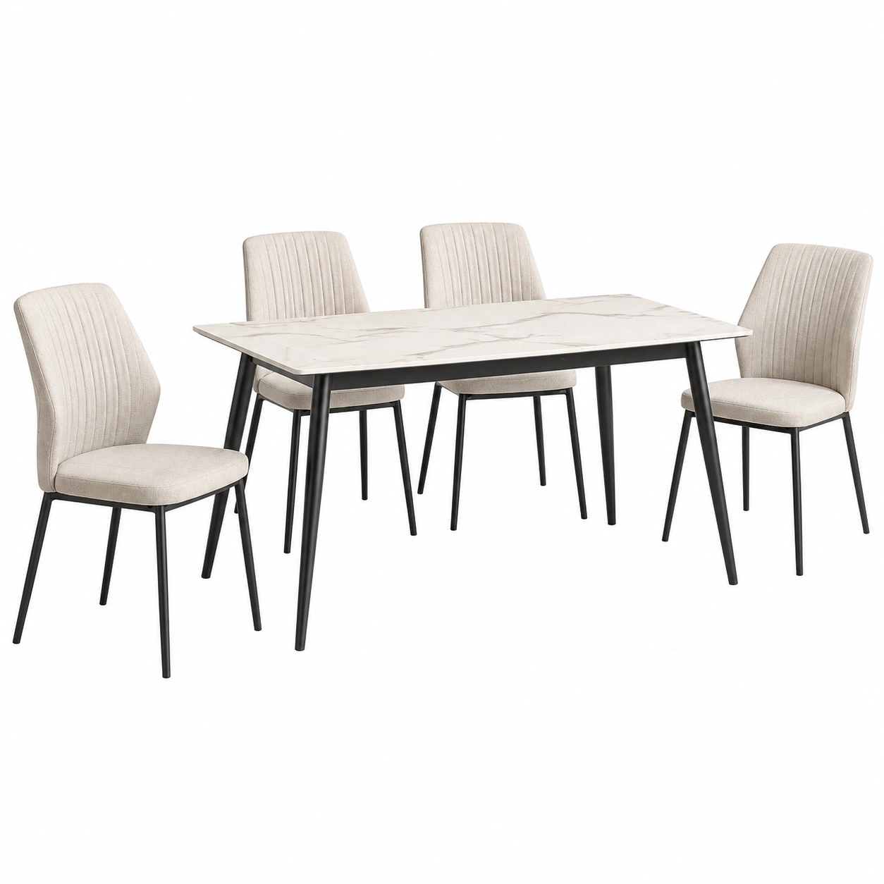 Essgruppe mit Tisch und 4 Stuehlen in Marmoroptik und Stoffbezug 120 cm-Roomcarecenter