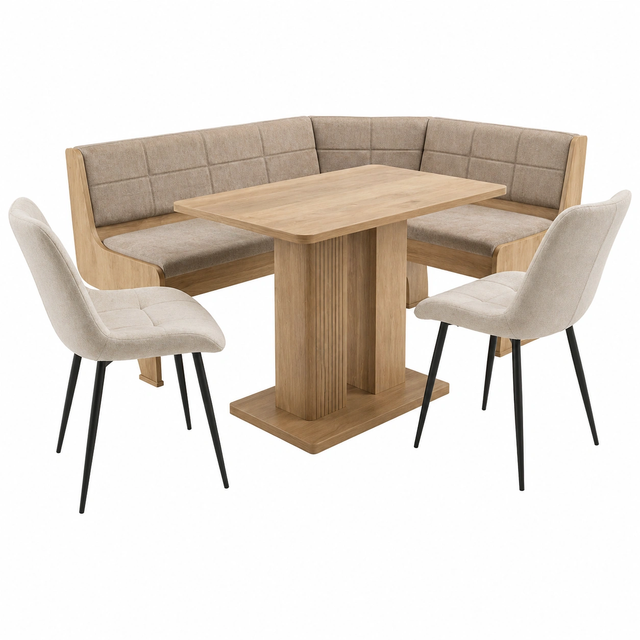 Moderne Eckbankgruppe mit Esstisch und Polsterstuehlen in Holzoptik 100 cm-Roomcarecenter