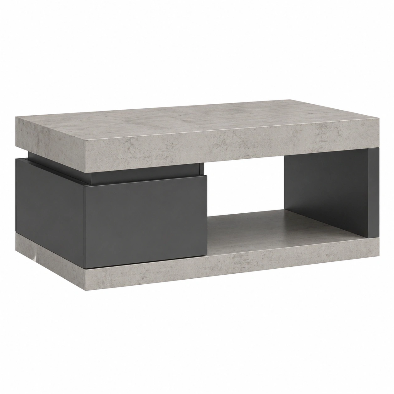 Moderner Couchtisch Betonoptik mit Schublade und offenem Fach 110x70x50-Roomcarecenter