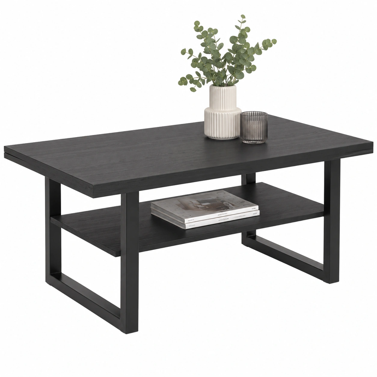 Moderner Couchtisch in Eiche Natur mit Ablage und Metallgestell 105x69x45 cm Wohnzimmer Design-Roomcarecenter
