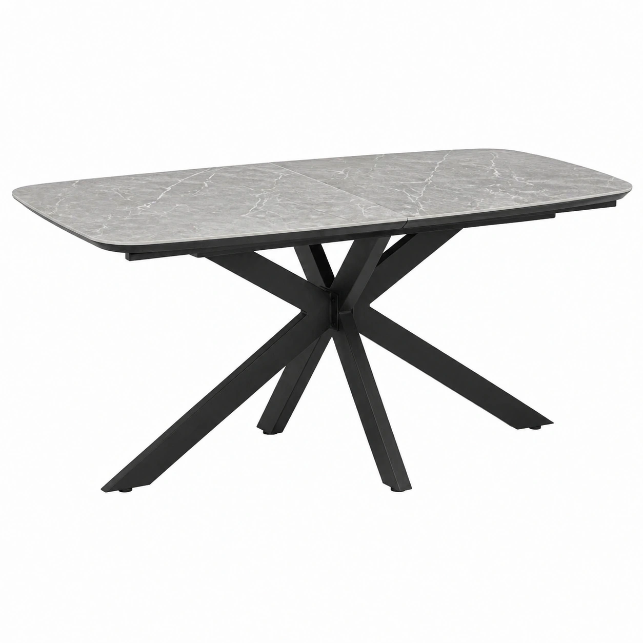 Moderner Esstisch ausziehbar Grau Hochglanz Keramikoptik Metallgestell Schwarz 140–180x90 cm Design Tisch Esszimmer-Roomcarecenter