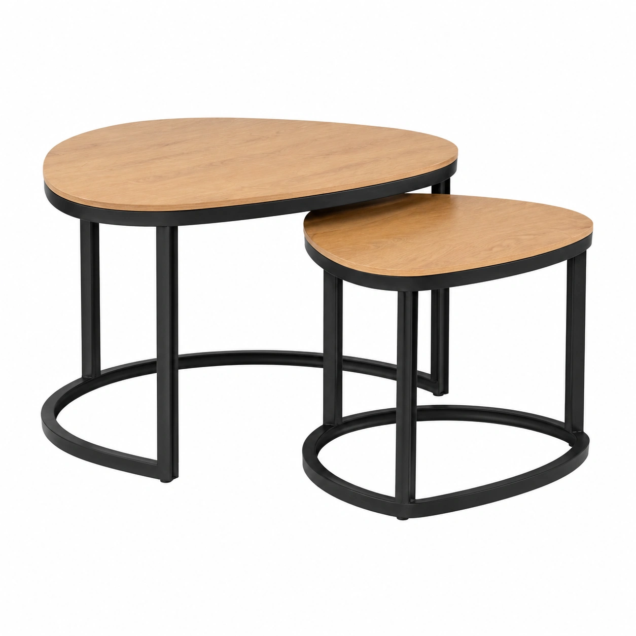 Modernes 2er Couchtisch-Set mit ovaler Tischplatte in Eicheoptik und Metallgestell (verschachtelbar)-cozyhelpcenter