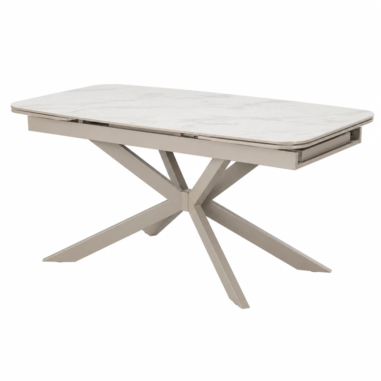 Moderner Ausziehbarer Esstisch in Marmoroptik Beige Metallgestell X-Design Esszimmertisch Groa 180 cm-cozyhelpcenter
