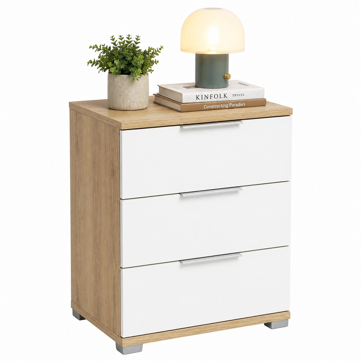 Moderner Schminktisch Weißs Holzoptik mit 3 Schubladen Minimalistisches Design 117x42 cm-cozyhelpcenter