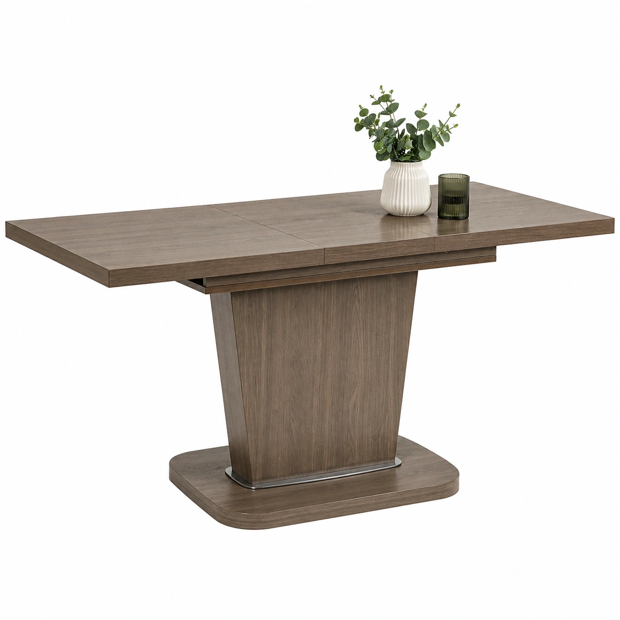 Ausziehbarer Esstisch in Holzoptik mit Mittelsaeule 120–160 cm-cozyhelpcenter