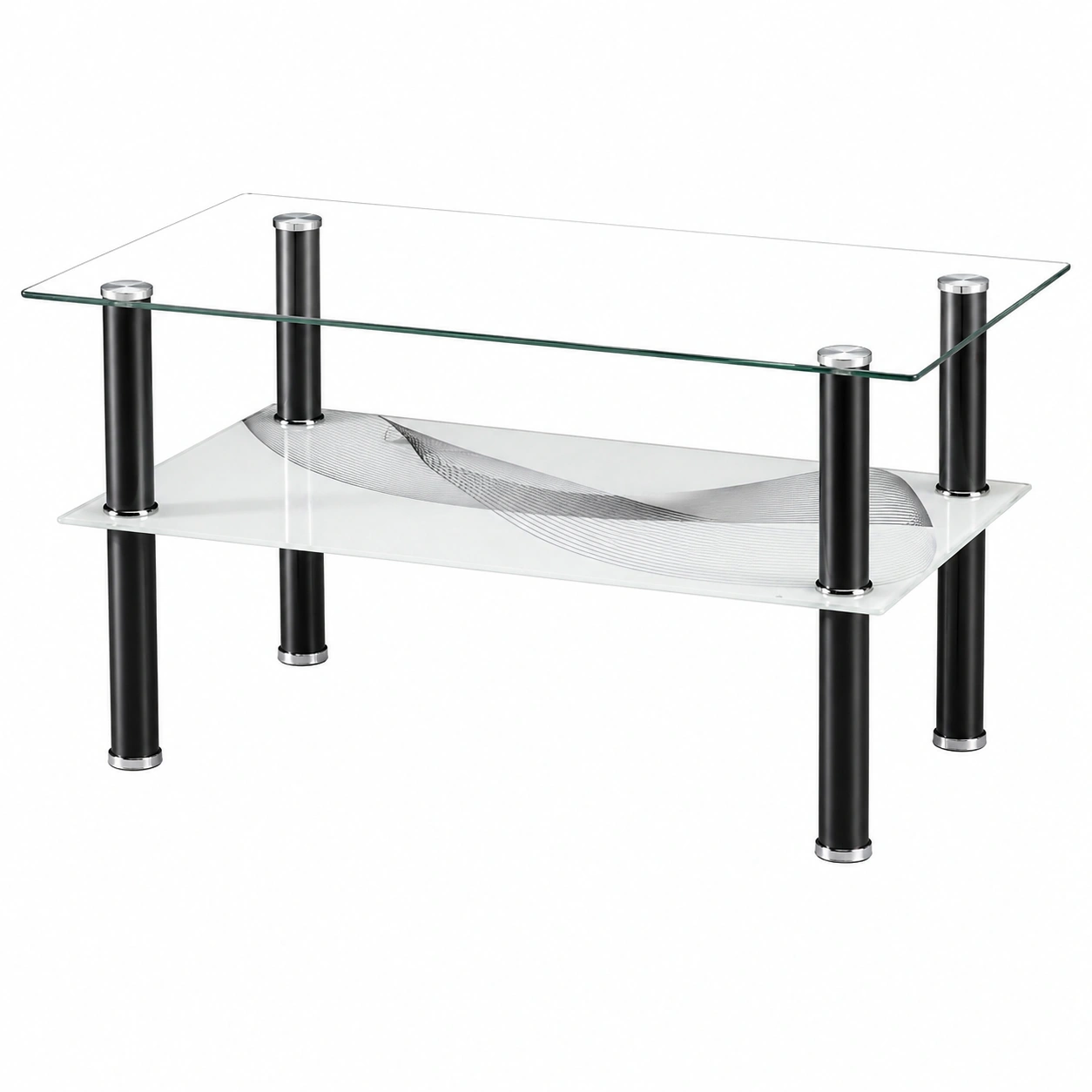 Moderner Glascouchtisch mit Ablageplatte und Metallbeinen (Schwarz/Klarglas) B/H/T ca. 100x43x60 cm-cozyhelpcenter