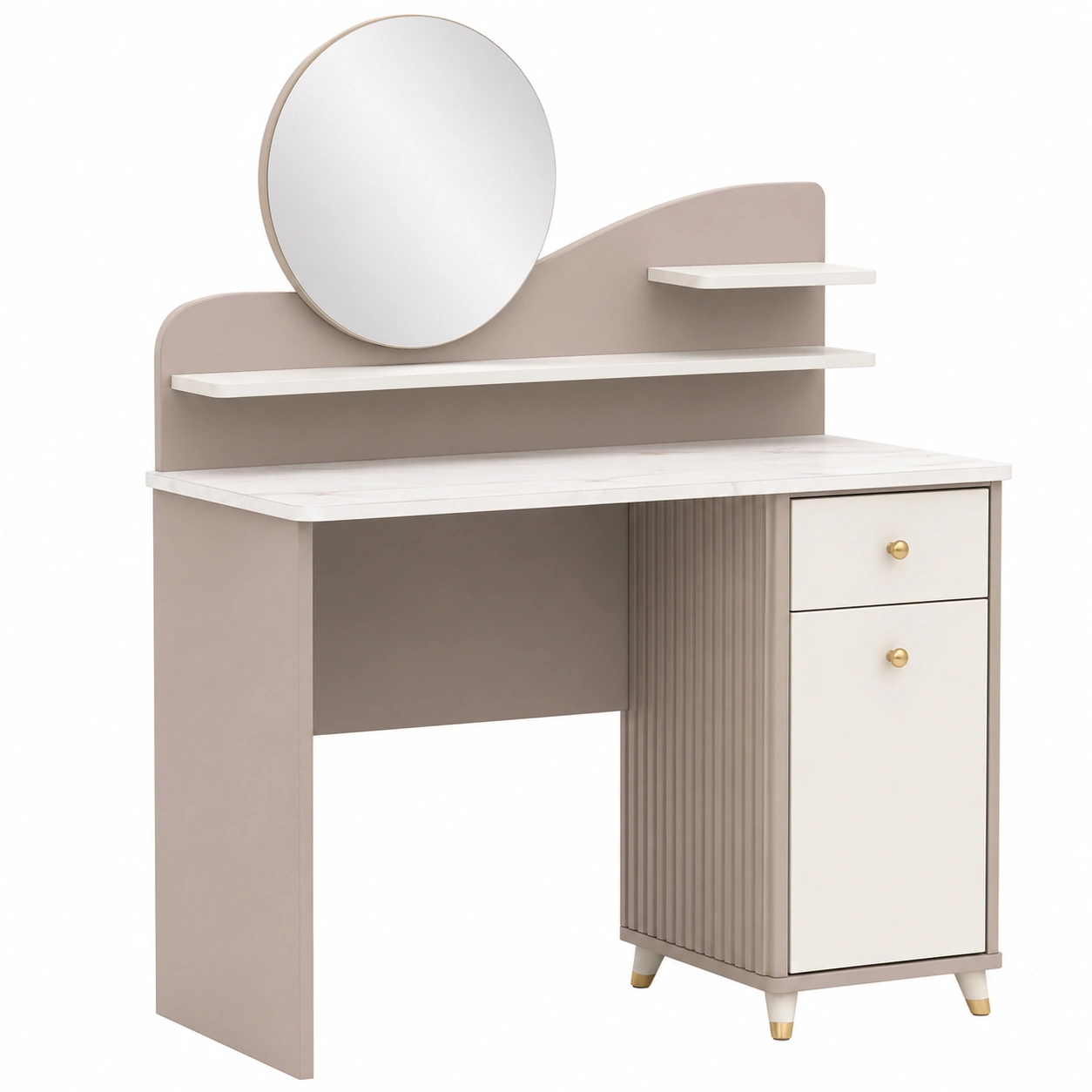 Schminktisch im modernen Soft-Taupe Design mit Rundspiegel und Stauraum-cozyhelpcenter