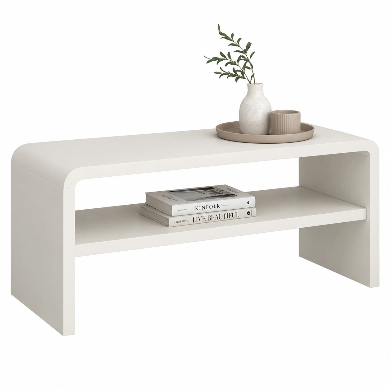 Moderner Couchtisch mit abgerundeten Kanten in CremeWeiß – Minimalistisches Design 100x40x40 cm-cozyhelpcenter