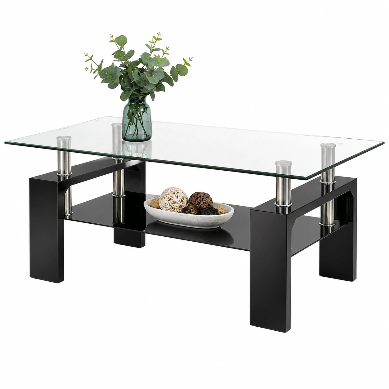 Moderner Glascouchtisch Schwarz Klar Glas Metall Gestell Rechteckig Wohnzimmer Tisch 100x60 cm-cozyhelpcenter