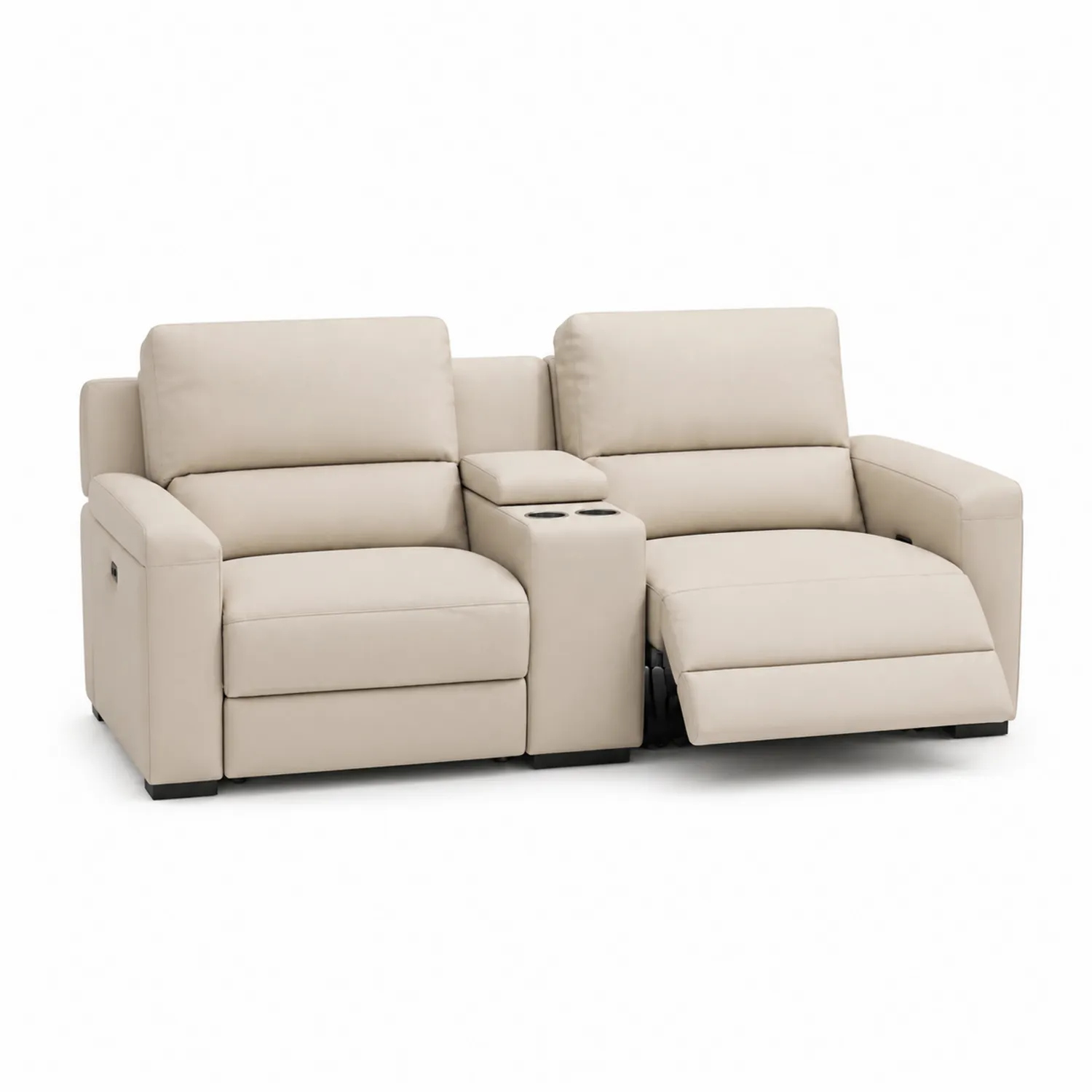 Zweisitzer Ledersofa mit Becherhalter Beige