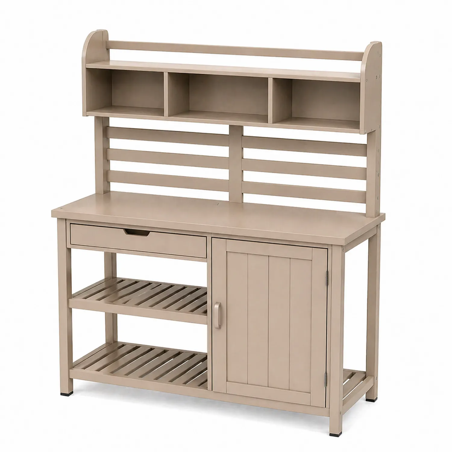Pflanztisch aus Kiefernholz Beige mit Regal und Schublade 120x50x150 cm