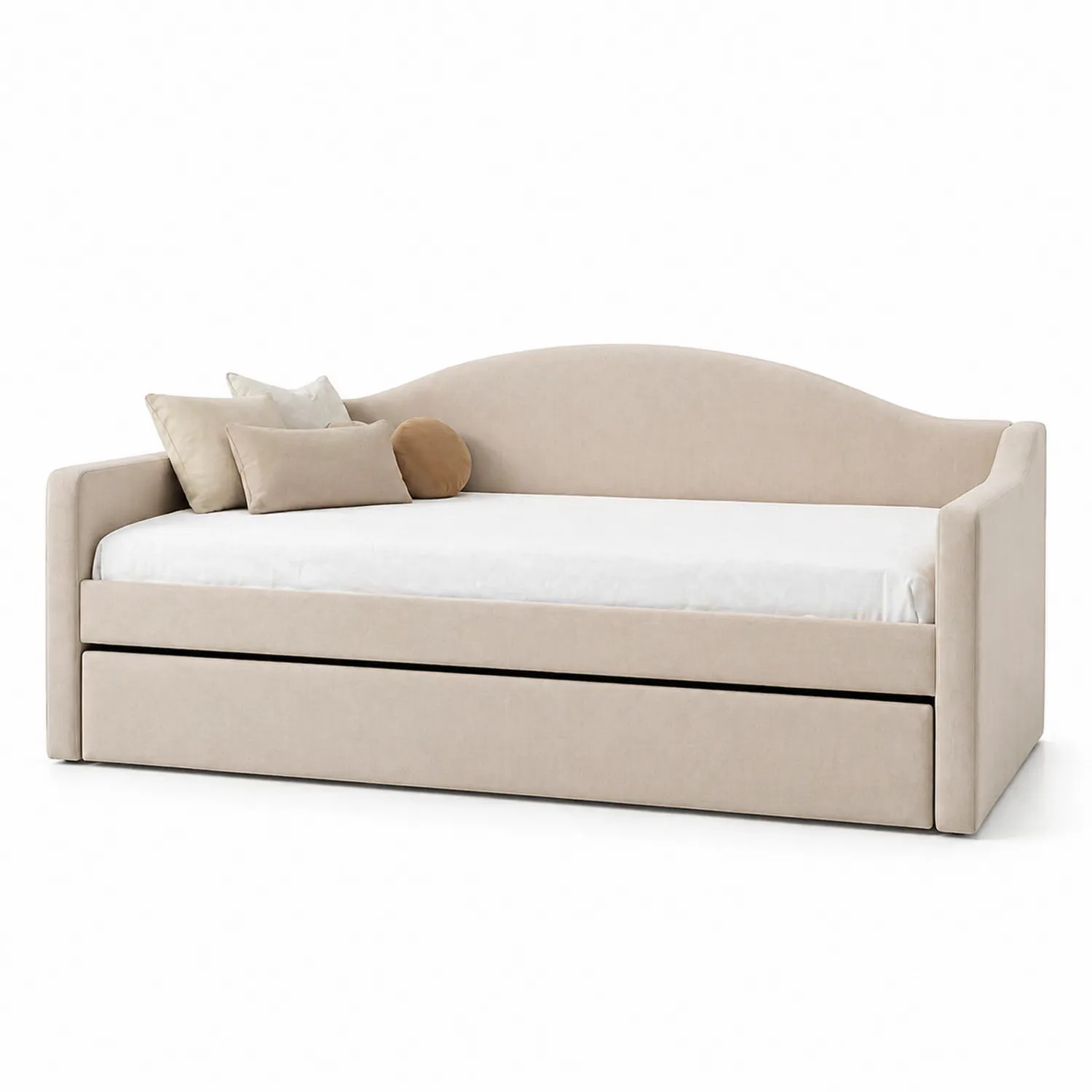 Tagesbett mit Ausziehbett Stoffbezug Beige 200x90 cm