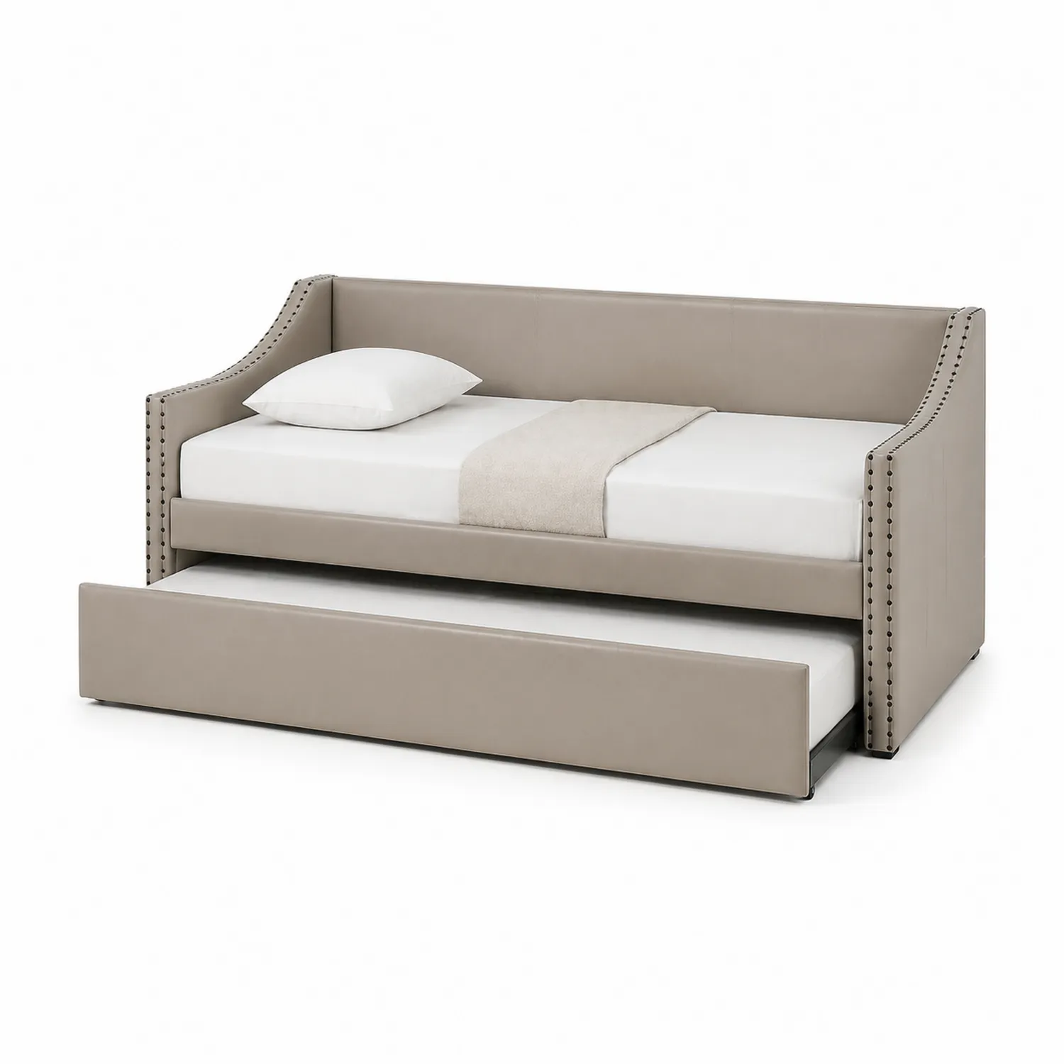 Tagesbett mit Trundle Leder Beige 200x90cm