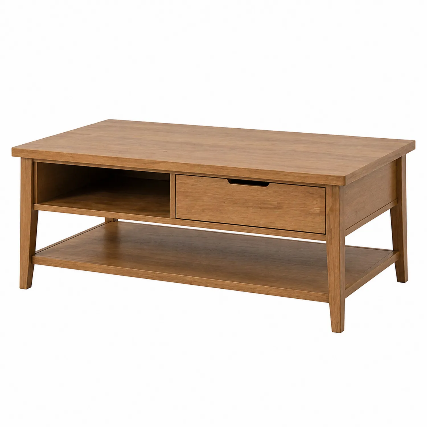 Holz Couchtisch mit Schublade und Regal, Eiche Braun