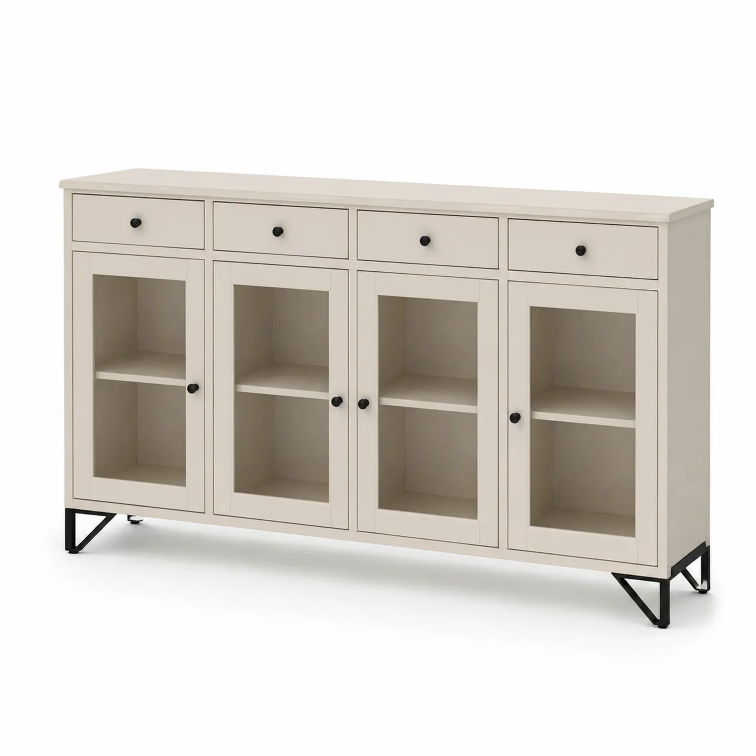 Konsolentisch aus Holz mit 4 Glastüren und 4 Schubladen, Beige