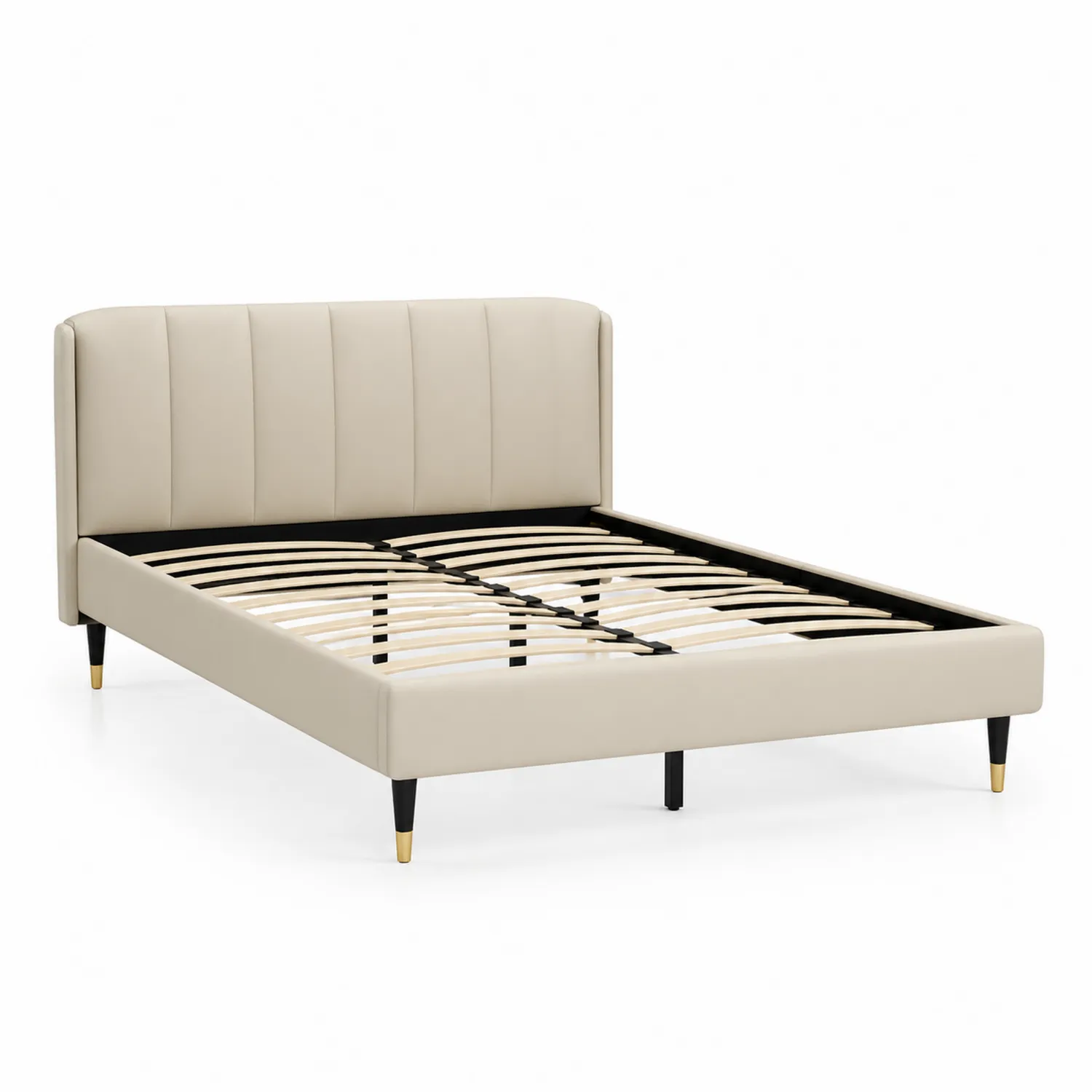 Doppelbett PU-Kunstleder 160x200 cm Beige mit Metallrahmen