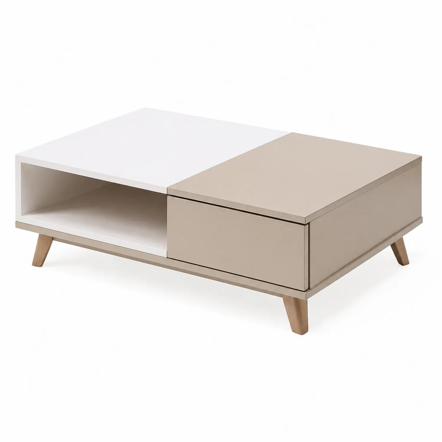 Couchtisch Holz Weiß/Beige mit Schublade 110x60x40cm