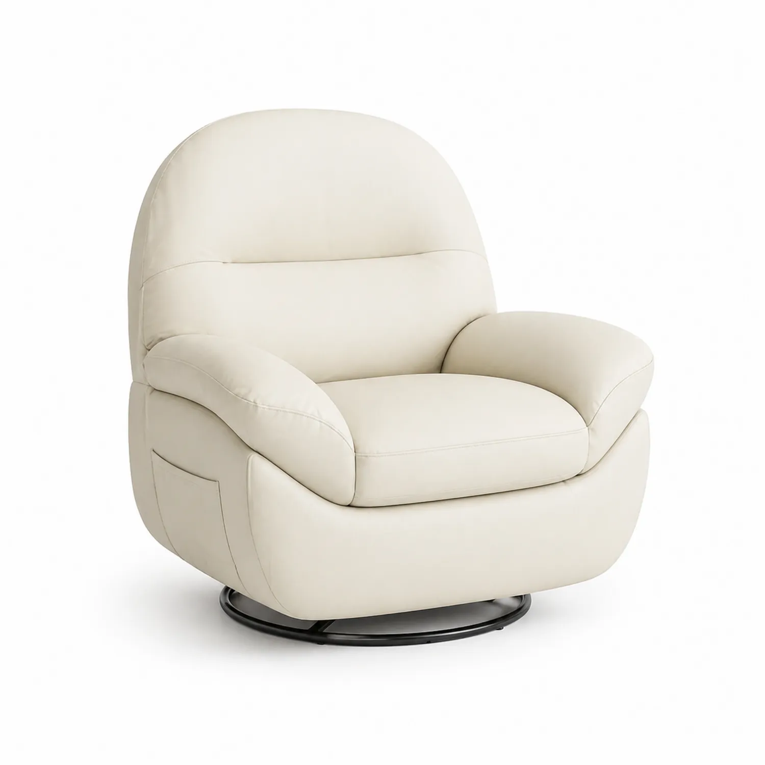 Sessel Leder Beige mit Rundfuß