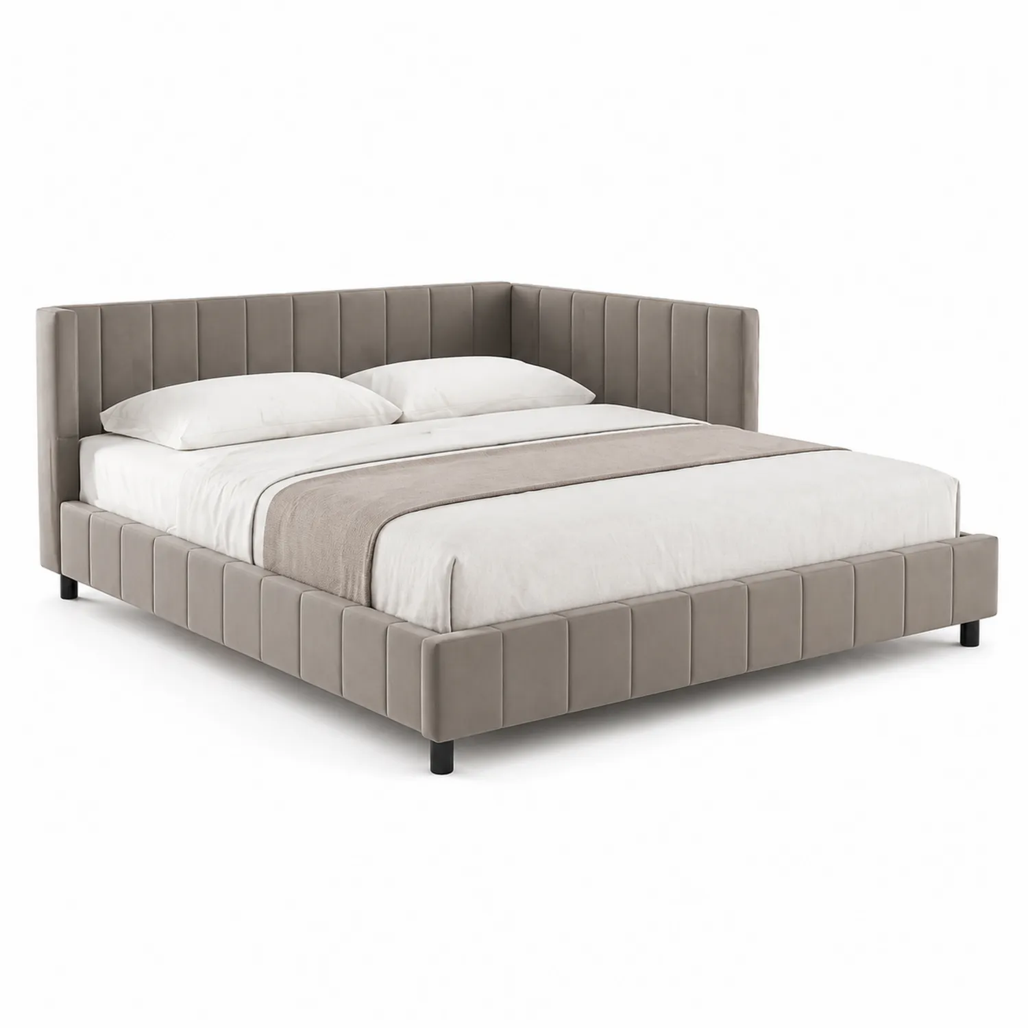 Doppelbett aus Stoff 200x200 cm Beige
