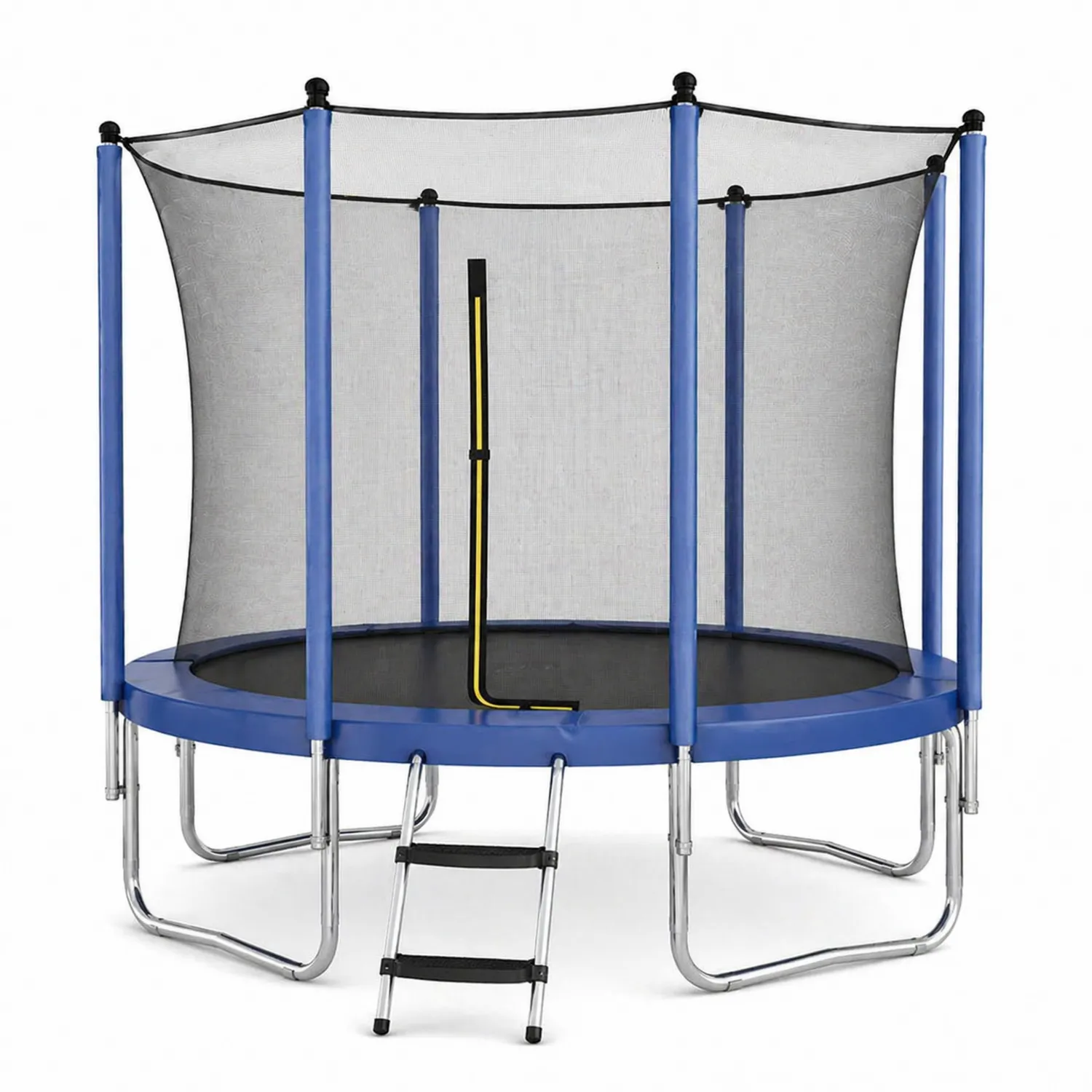 Stahltrampolin mit Sicherheitsnetz und Leiter rund Blau