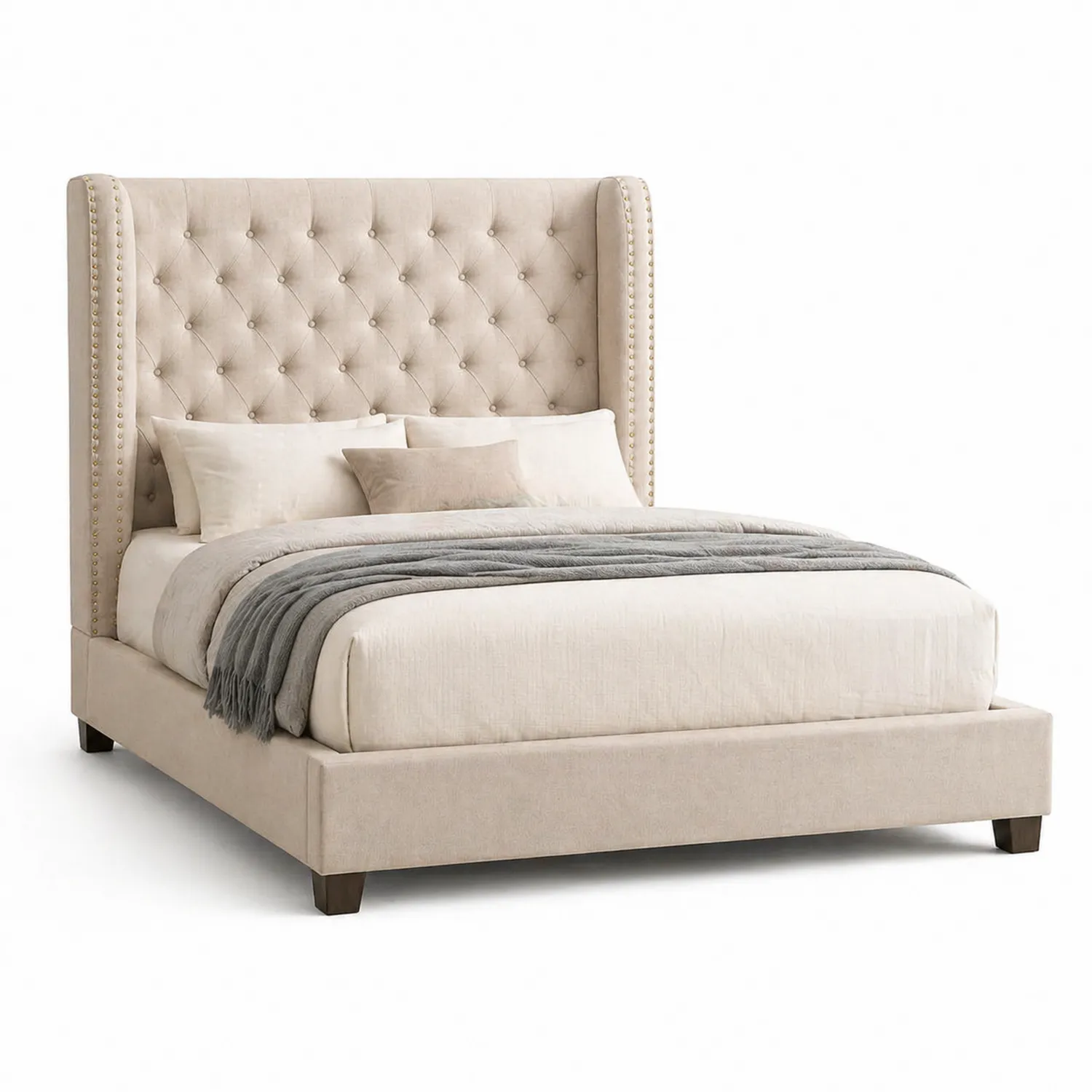 Polsterbett Leinen 200x180 cm Beige-Lumverohome