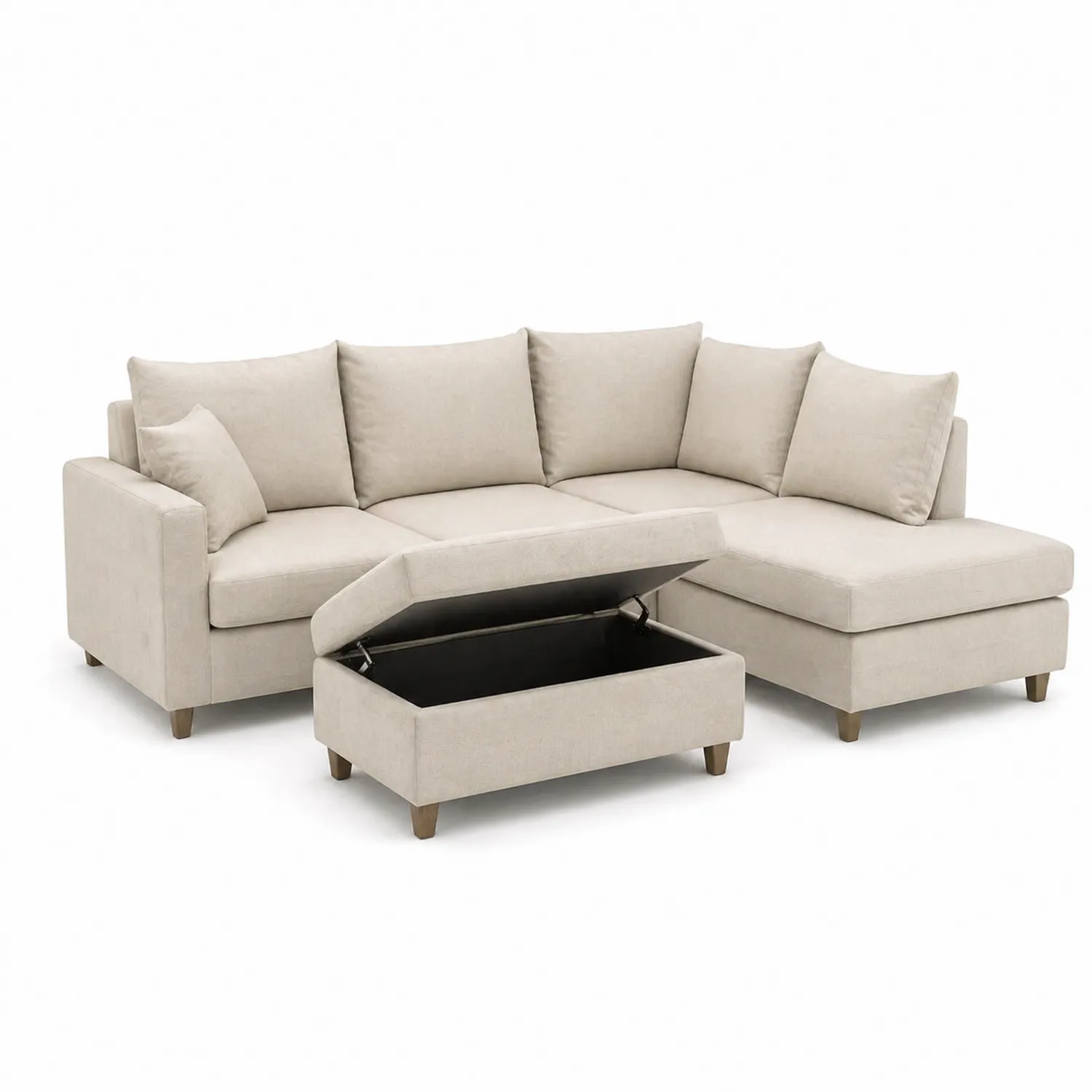Beiges Ecksofa aus Leinen mit Stauraum-Lumverohome