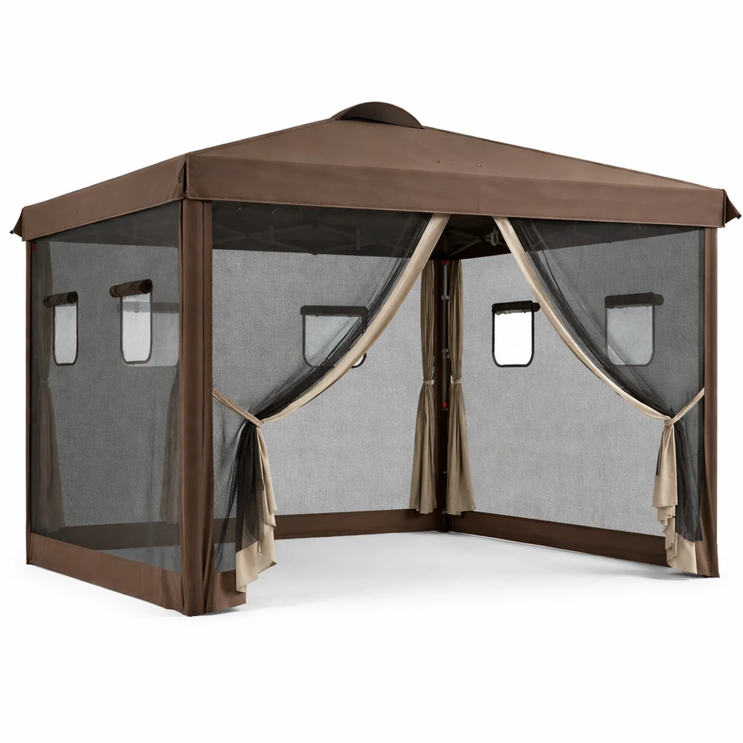 Pavillon aus Stahl und Polyestergewebe mit Moskitonetz Braun 3x3m-Lumverohome