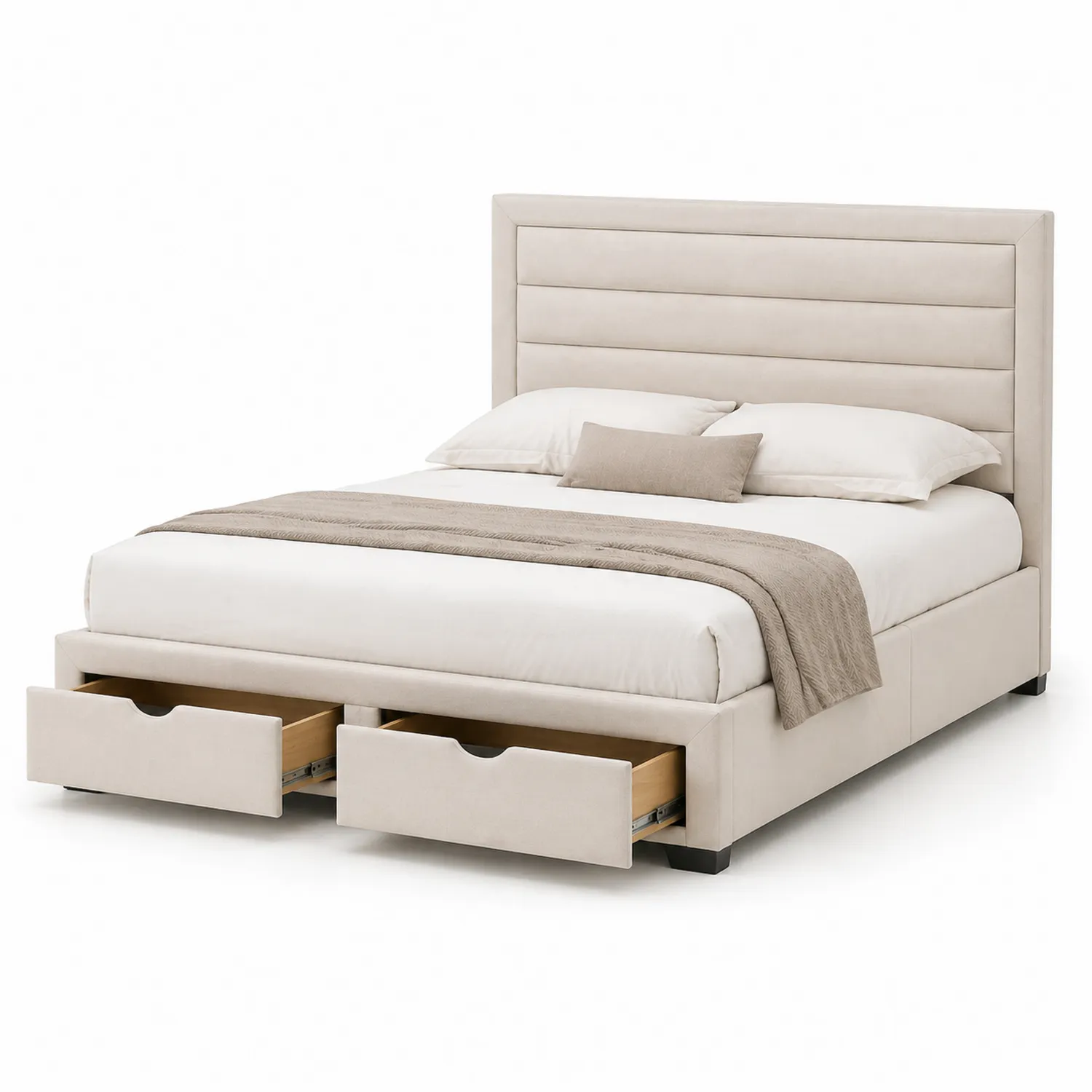 Beiges Stoffbett mit Schubladen 200x160 cm-Lumverohome