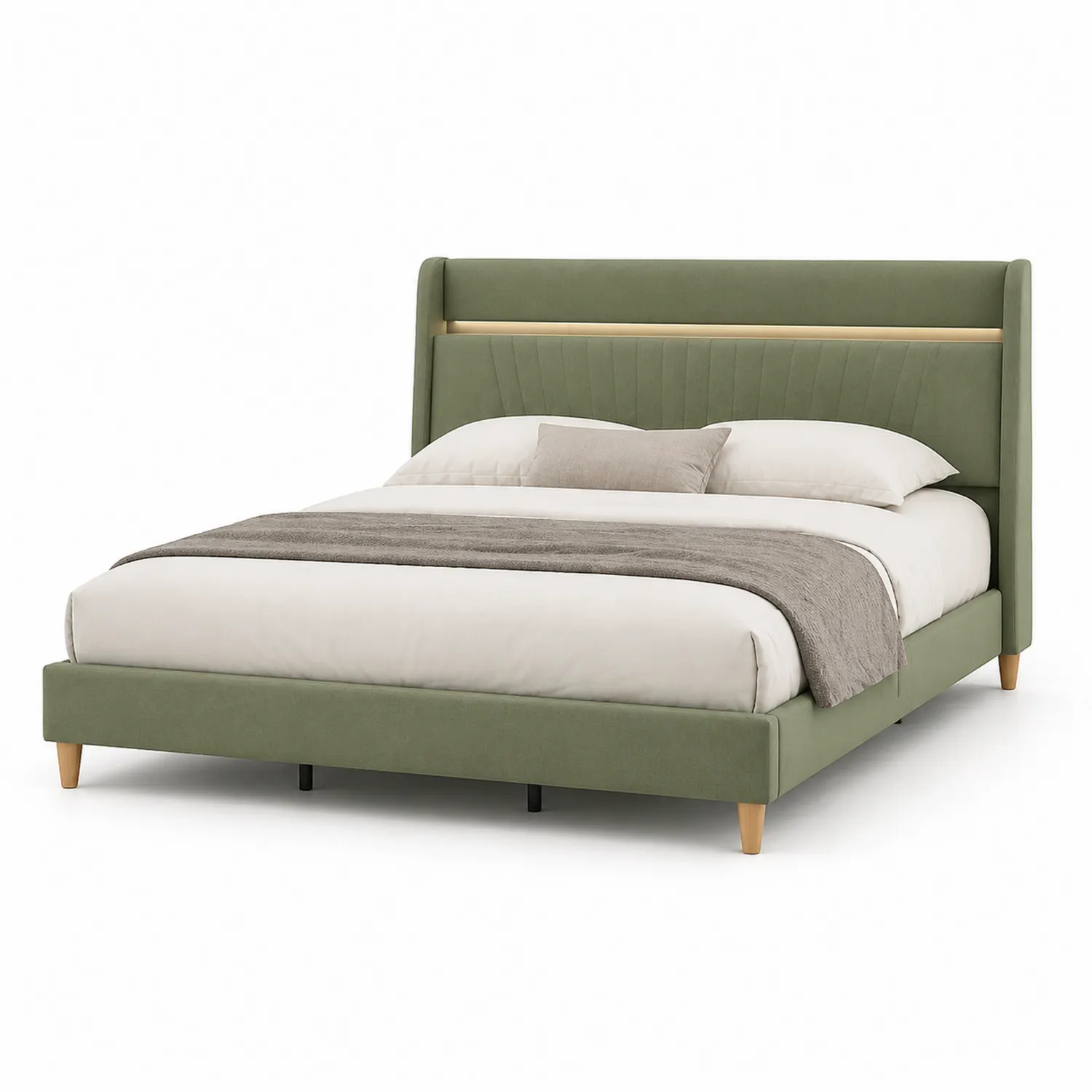 Stoff- und Holz-Doppelbett Grün 200x180 cm-Lumverohome
