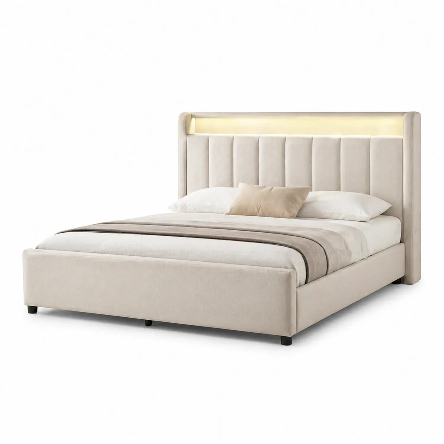 Polsterbett mit Samt und LED-Beleuchtung 200x180cm Beige-Lumverohome