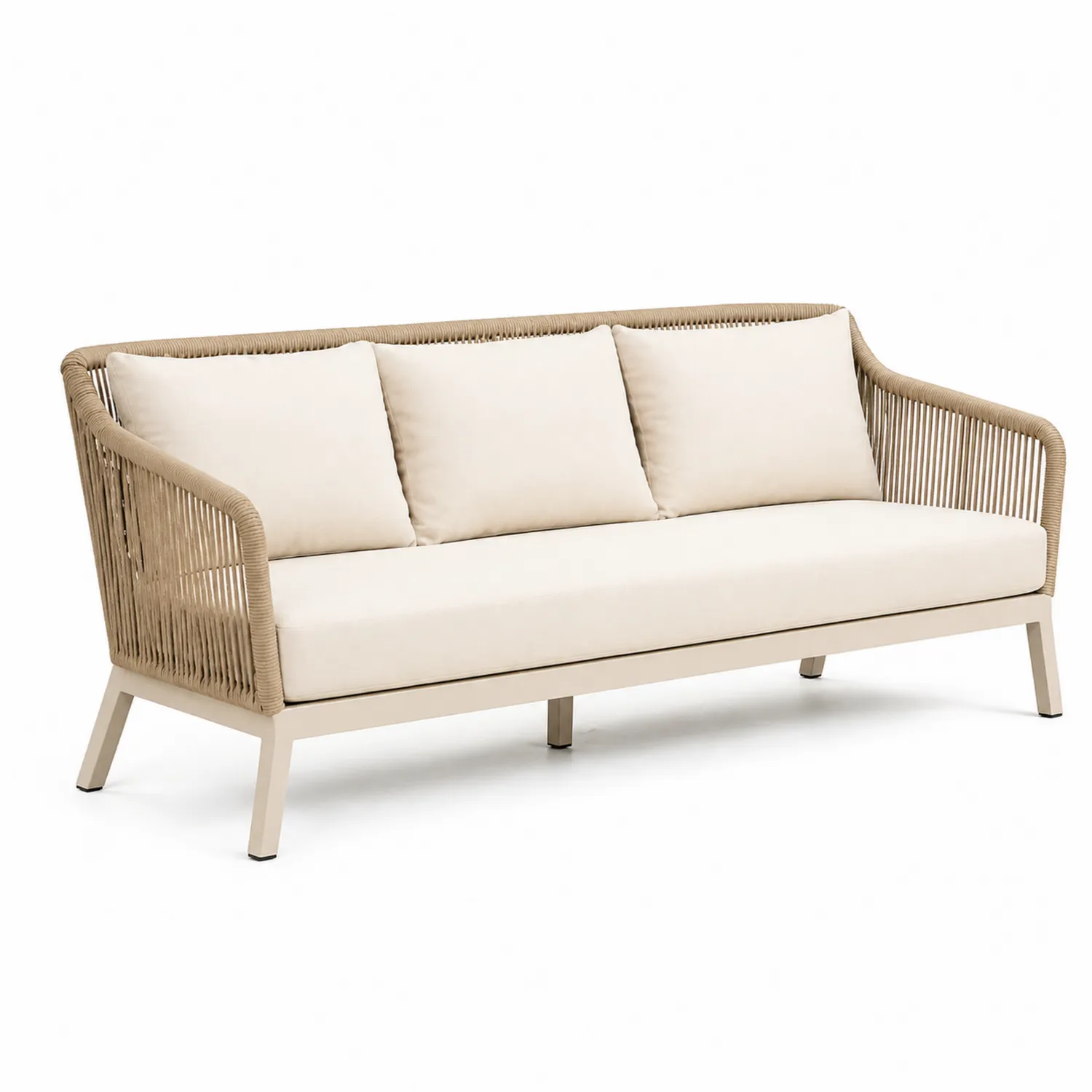 Outdoor 3-Sitzer Sofa Aluminium Polyesterseil Beige-Lumverohome