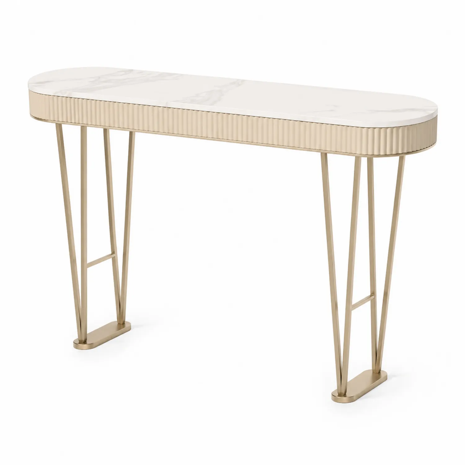 Konsolentisch mit Marmoroptik Tischplatte und Metallgestell Creme-Lumverohome