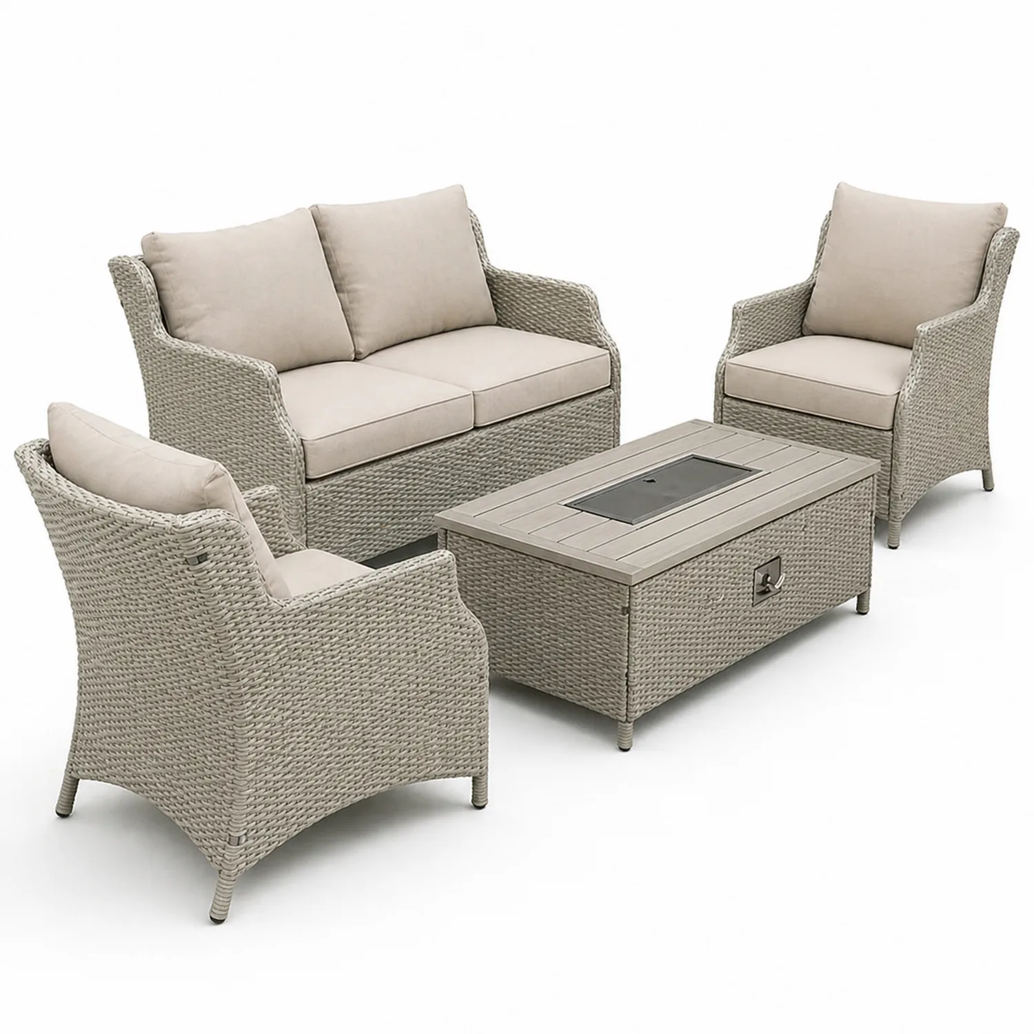 Garten-Loungeset aus Polyrattan mit Tisch Beige-Lumverohome