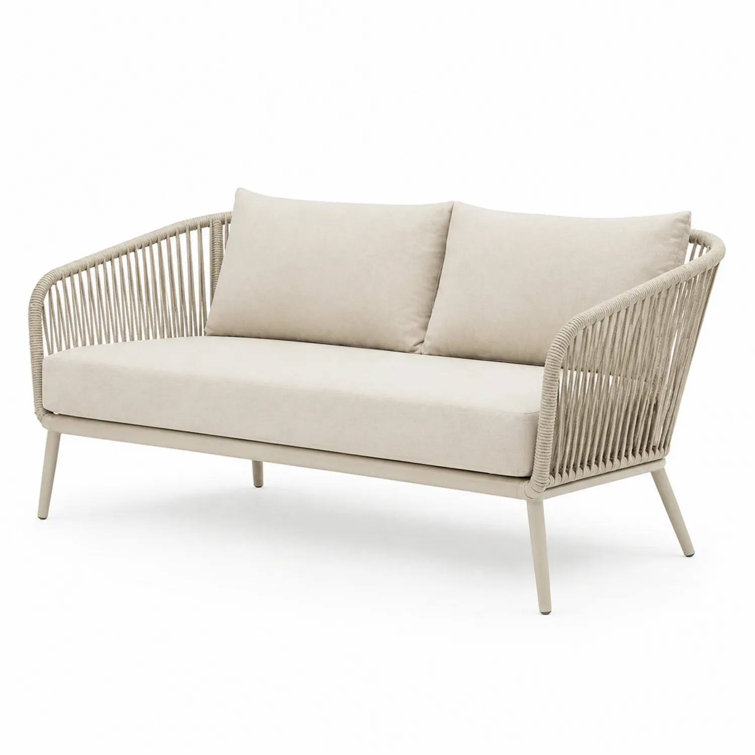 Gartensofa aus Aluminium mit Polypropylen-Seilgeflecht in Beige-Lumverohome