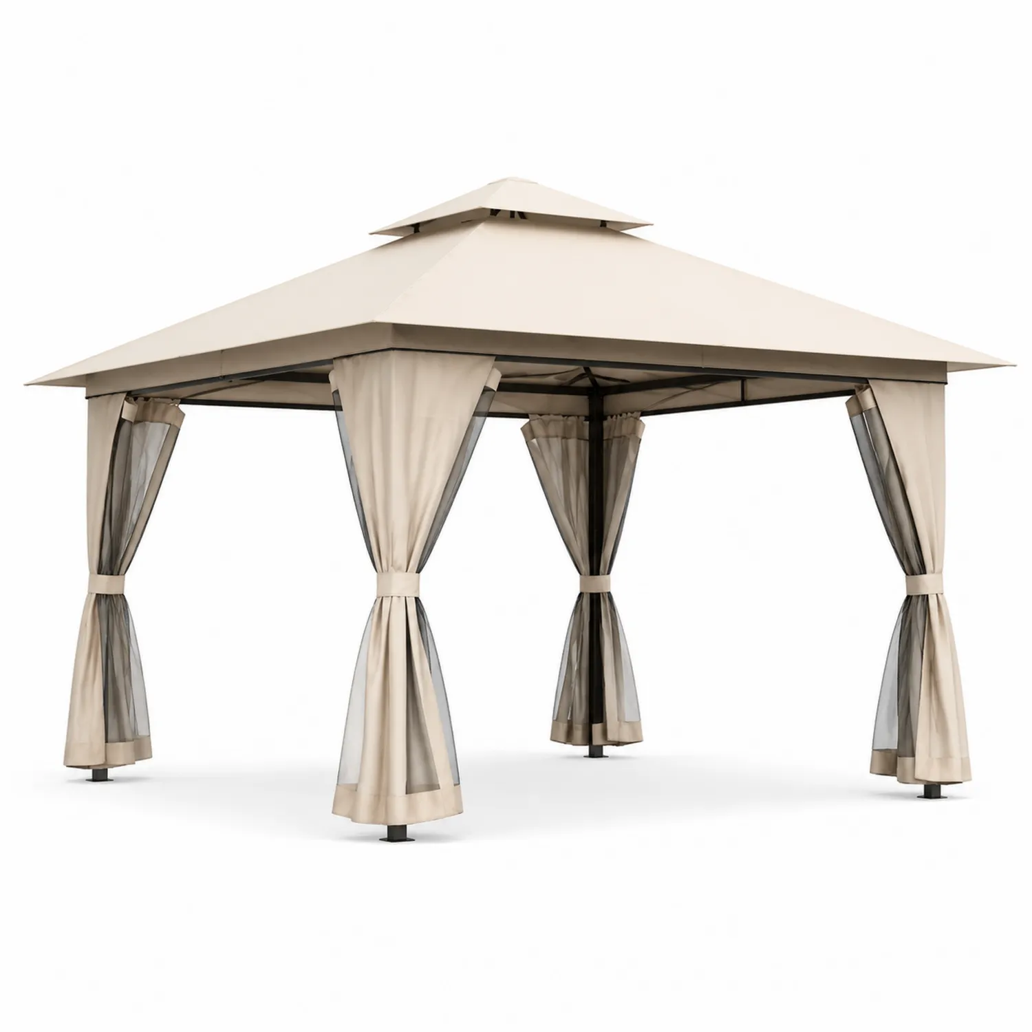 Pavillon Metallrahmen Polyestergewebe 3x3m Beige Schwarz Moskitonetz-Lumverohome